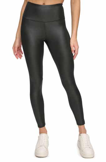 High Waisted Matte Faux Leather Leggings with Knee Slash
