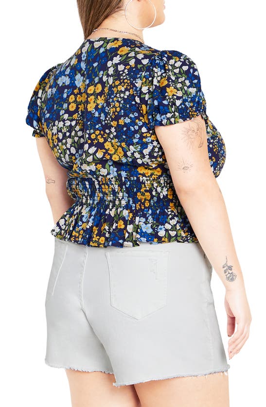Shop City Chic Allire Floral Smocked Top In Blue Meadow