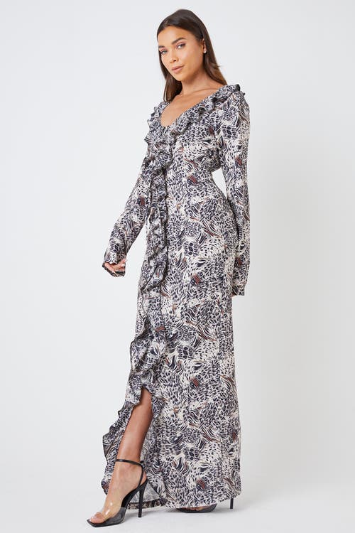 Shop Creea The Label Long Sleeve Ruffle Print Maxi Dress In Leopard