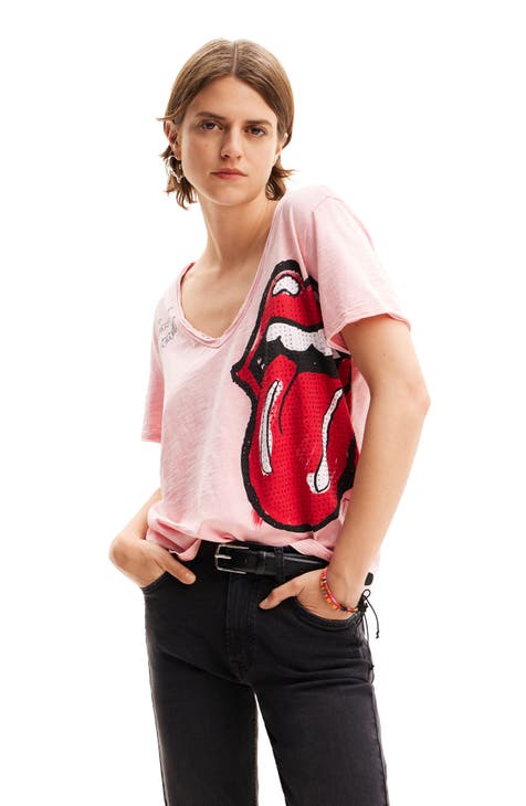 Rolling Stones Rhinestone Embellished Cotton Graphic T-Shirt