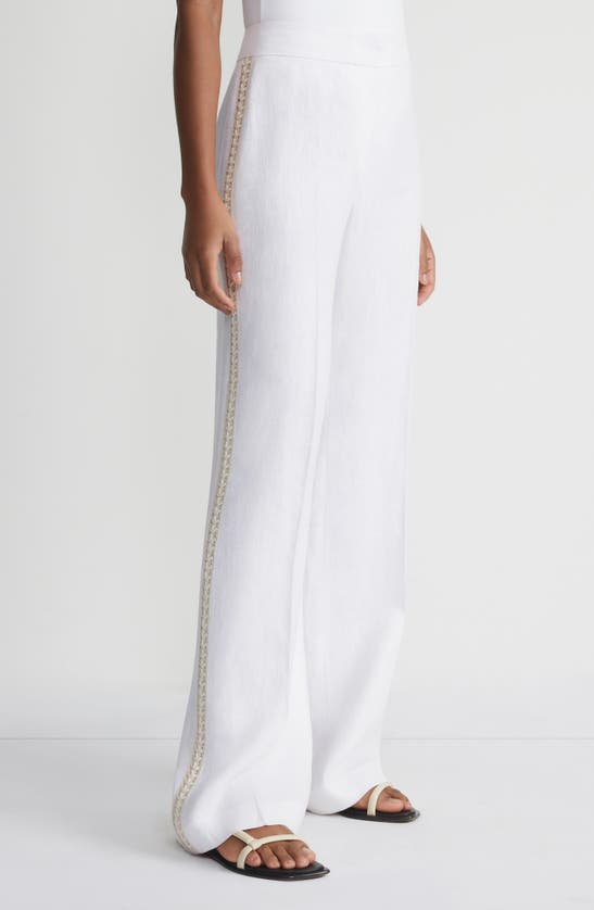 Shop Lafayette 148 Sullivan Crochet Outseam Linen Pants In White