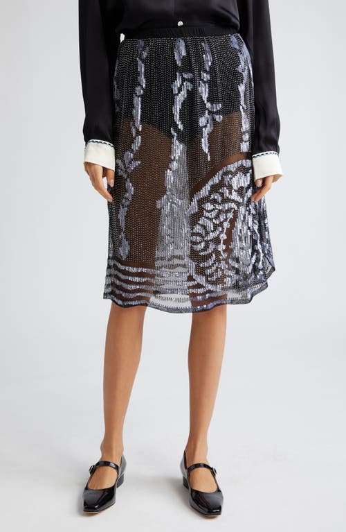 Hyatt Bead & Sequin Embellished Sheer Mesh Skirt in Black Silver