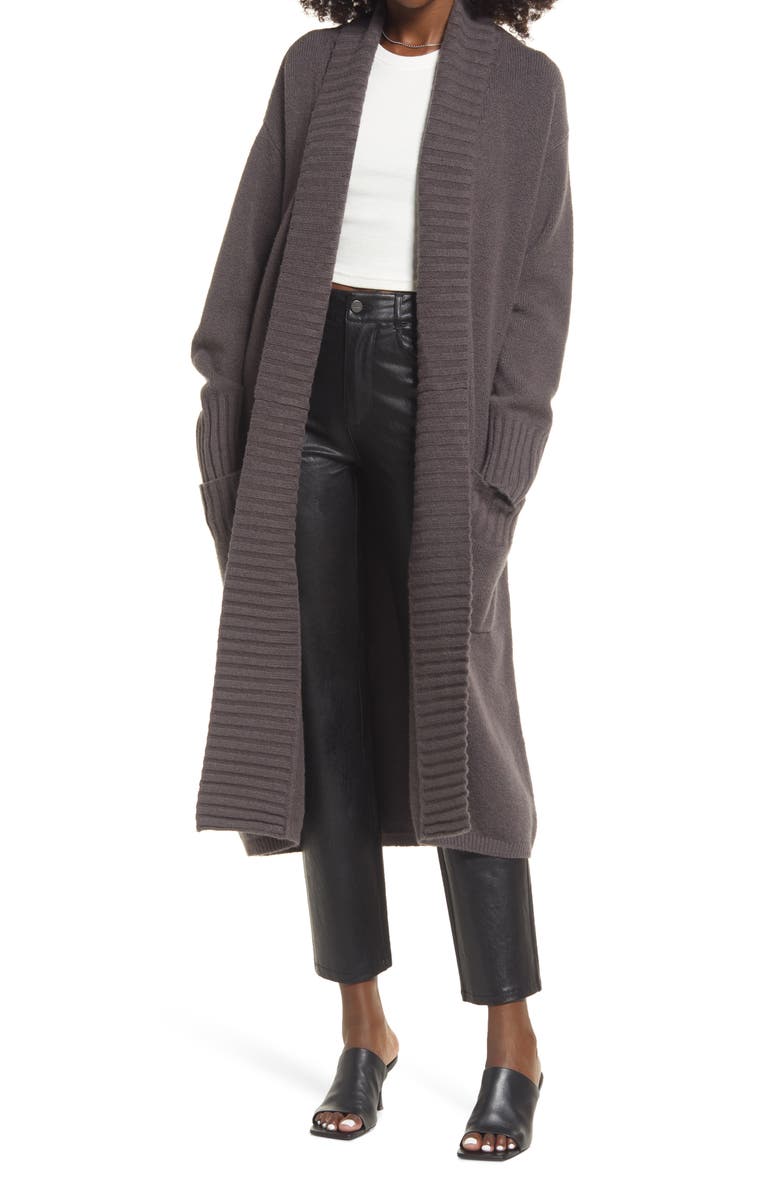 OPEN EDIT Belted Long Cardigan, Main, color, GREY PAVEMENT
