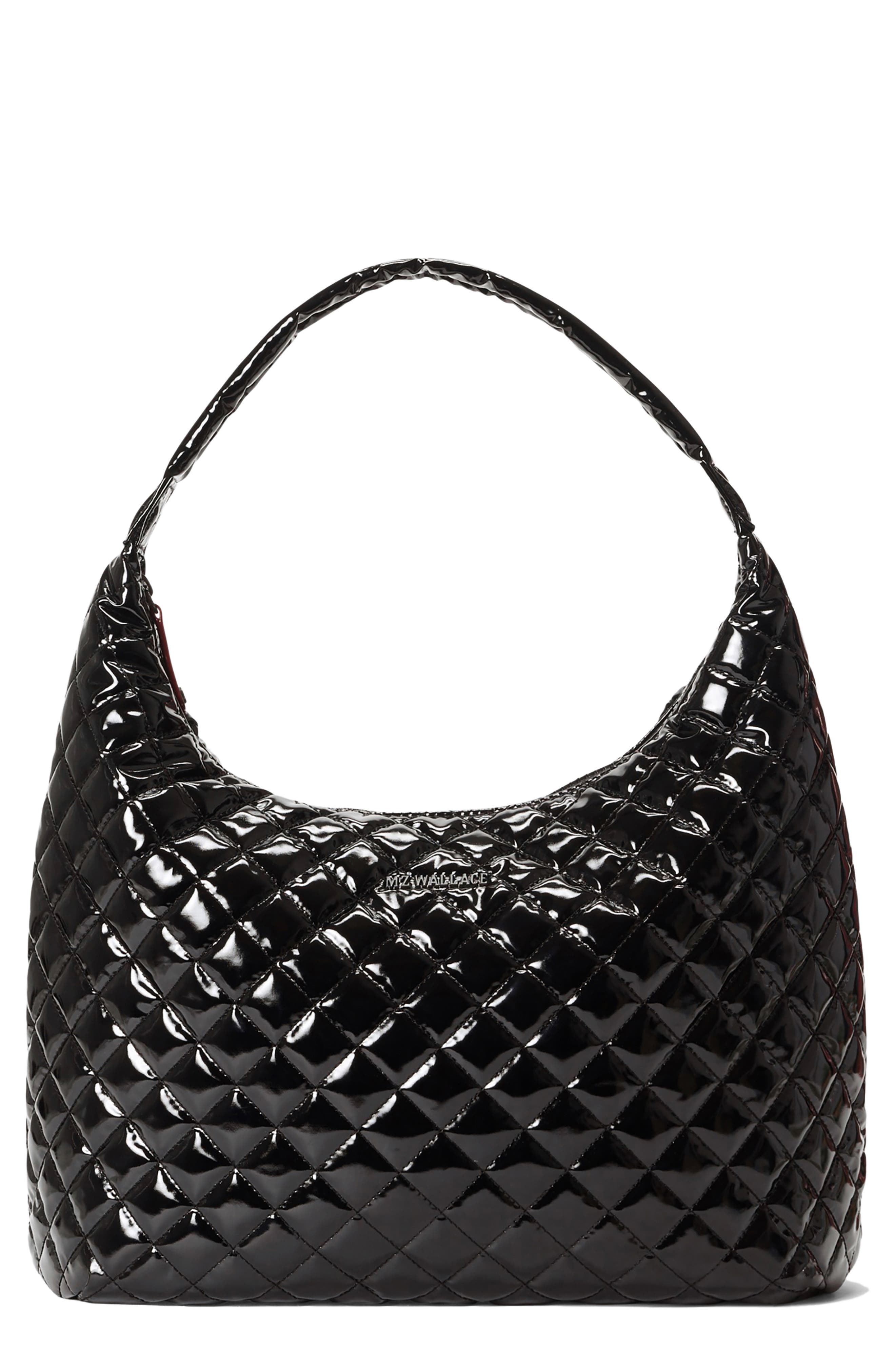 MZ Wallace Large Metro Deluxe Quilted Nylon Shoulder Bag in Black Lacquer 