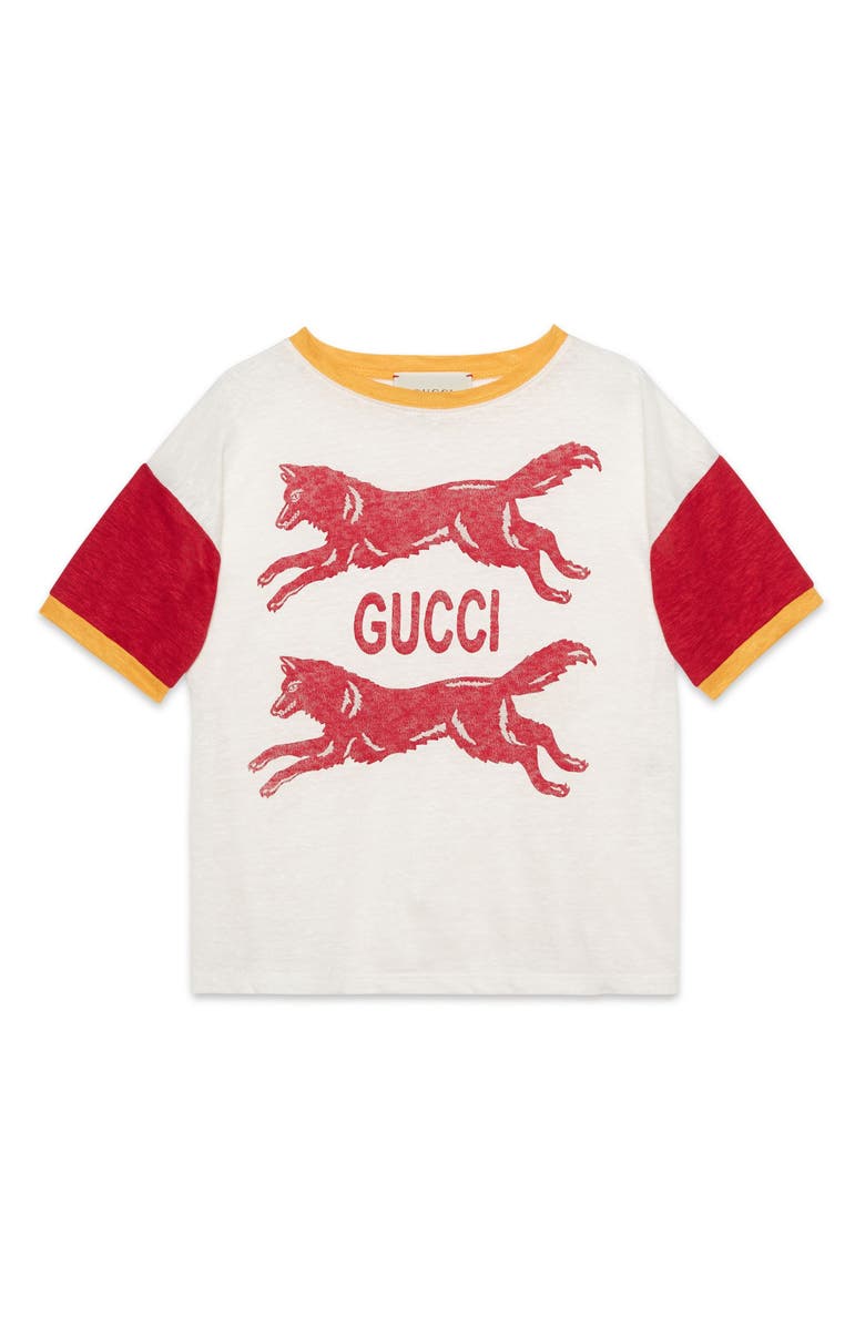 Gucci Wolves Logo Linen Jersey T-Shirt (Baby) | Nordstrom