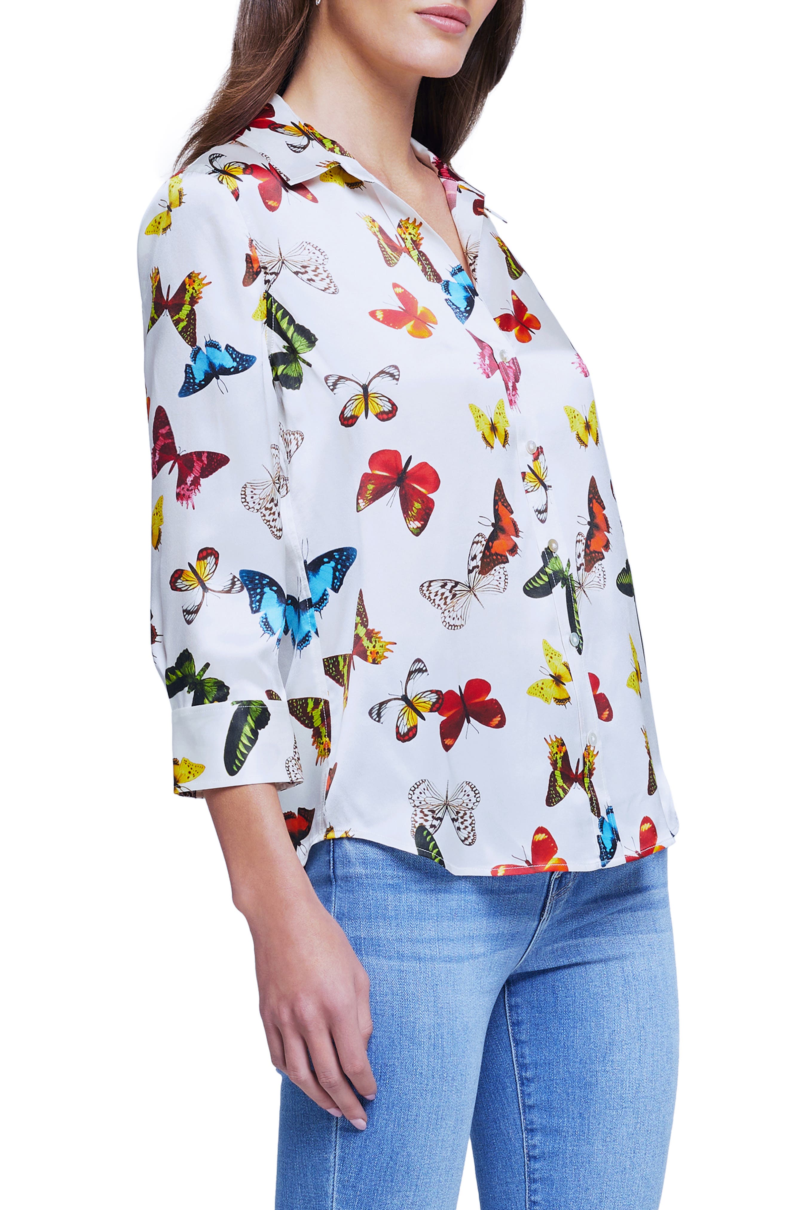 L'AGENCE Dani Butterfly Print Silk Blouse Nordstrom