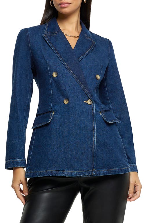 River Island Fitted Double Breasted Denim Blazer at Nordstrom,