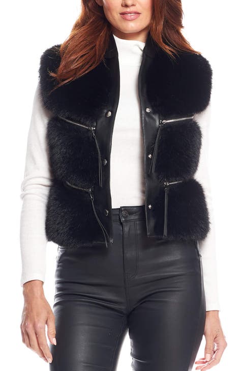 Faux fur vest womens black best sale