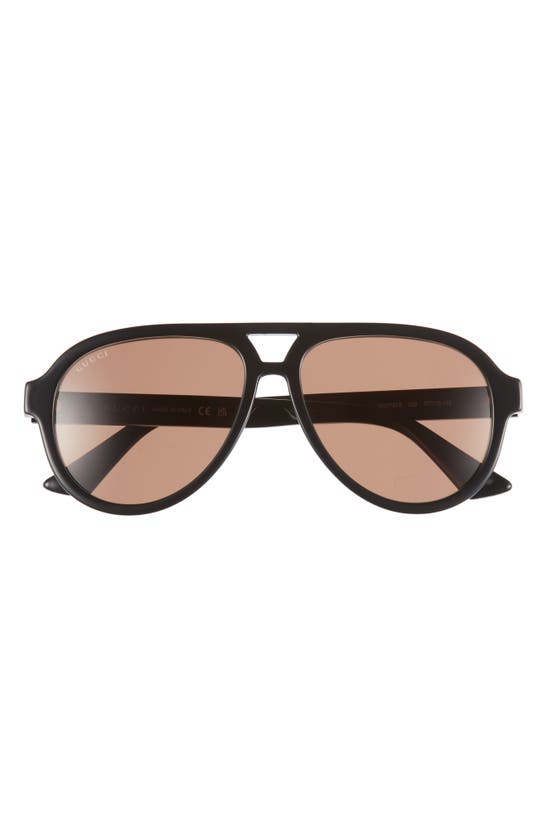 Gucci 57mm Aviator Sunglasses In Black