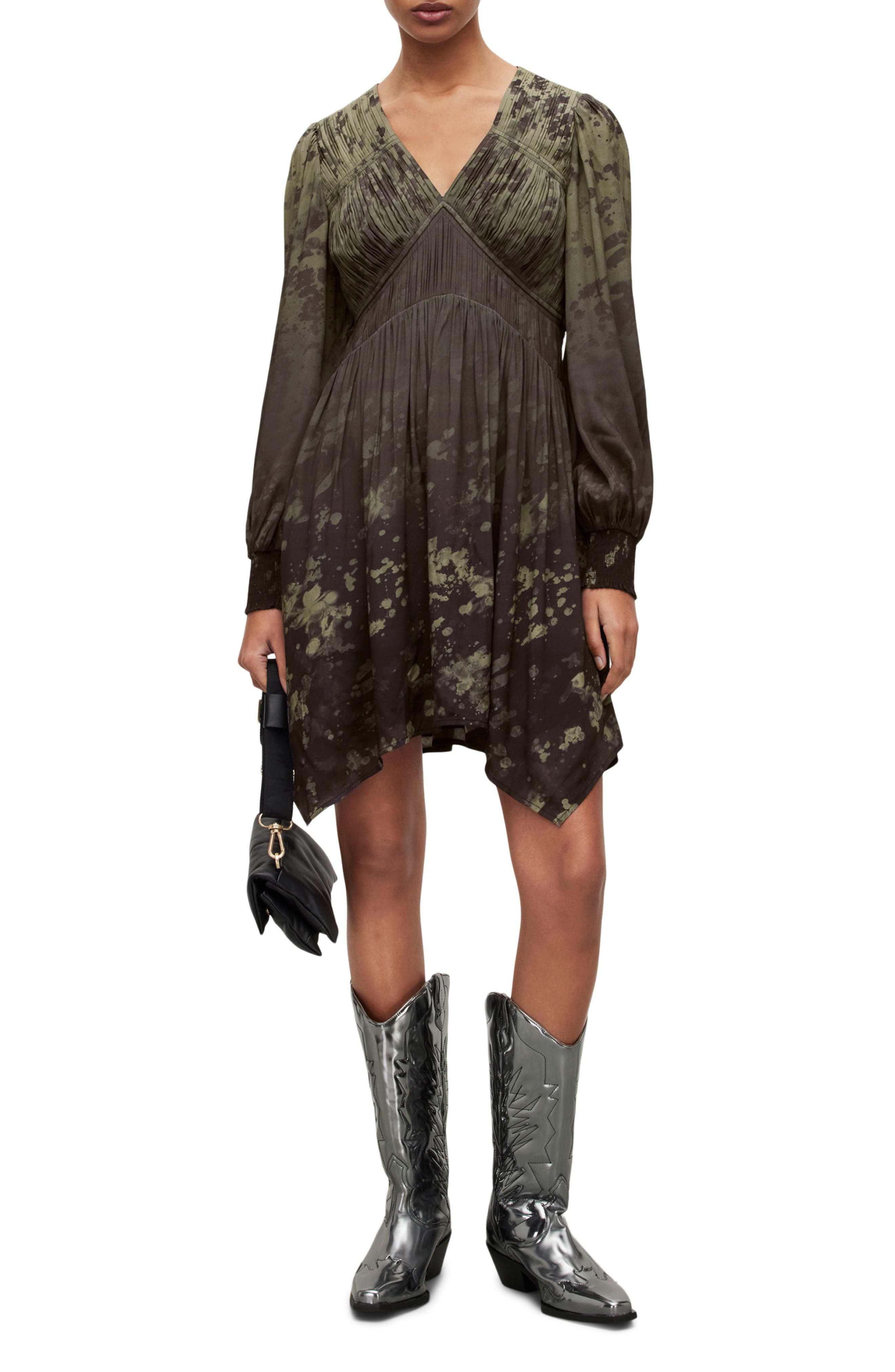 82%OFF!】 オールセインツ レディース ワンピース トップス Gian Sabrina floral-print woven midi dress  BLACK