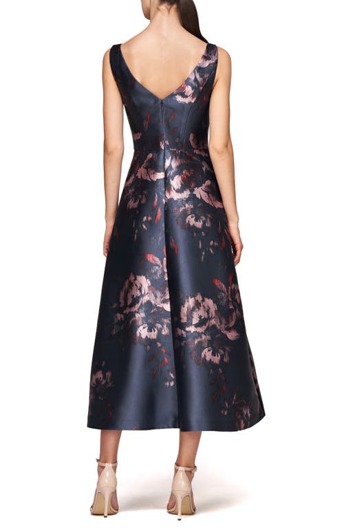 Shop Kay Unger Elsa Floral A-line Cocktail Dress In French Navy