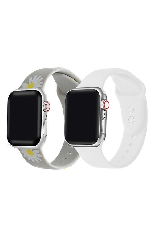 Shop The Posh Tech Assorted 2-pack Daisy Print & Solid Silicone Apple Watch® Watchbands In Grey Floral/white