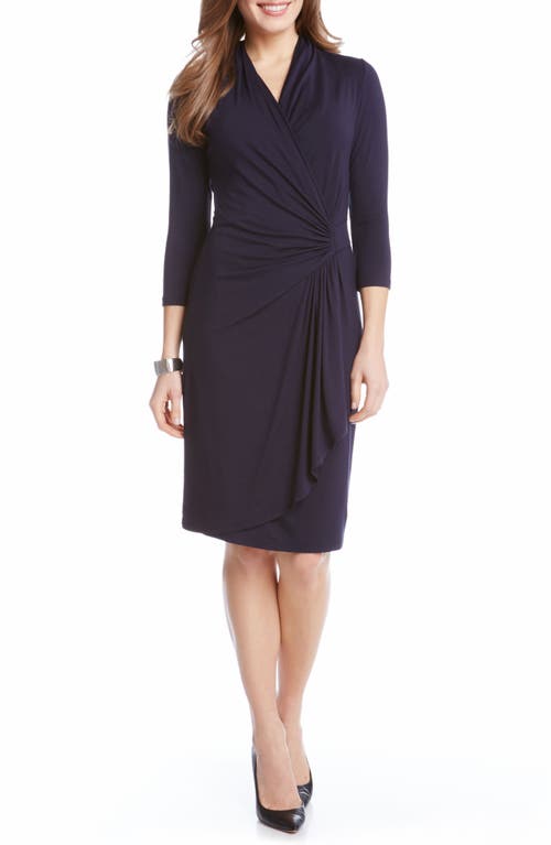 Cascade Faux Wrap Dress in Navy