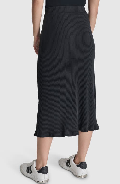 Shop Dkny Rib Flare Stretch Cotton Skirt In Black