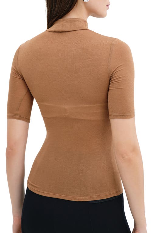 Shop Marcella Logan Ruched Mock Neck Top In Chestnut Brown