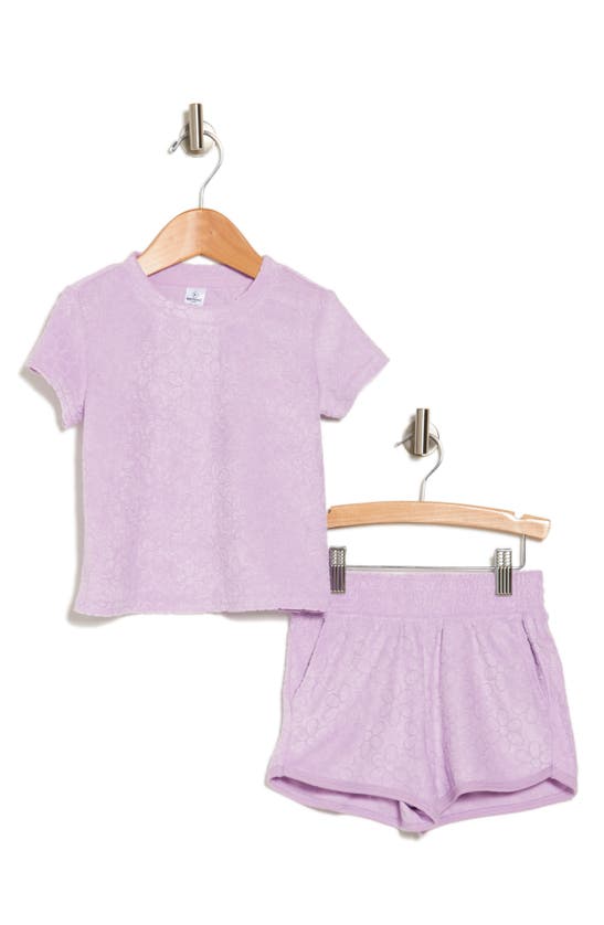 Shop 90 Degree By Reflex Kids' Sunny Towel Terry T-shirt & Shorts Set In Delicate Daisy Lilac Breeze