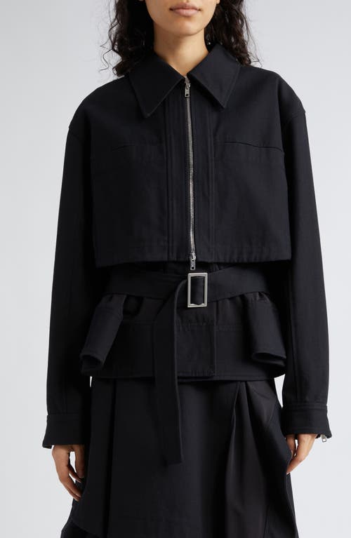 3.1 Phillip Lim Double Layer Belted Cotton Utility Jacket Black at Nordstrom,