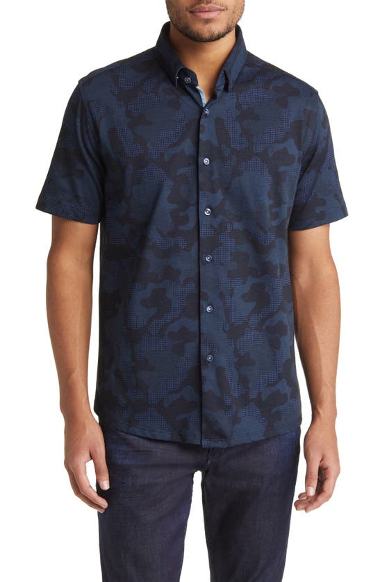 Shop Stone Rose Dry Touch® Performance Camouflage Short Sleeve Button-up Shirt In Navy