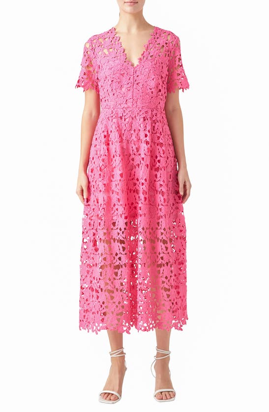 Shop Endless Rose Allover Lace Midi Dress In Pink