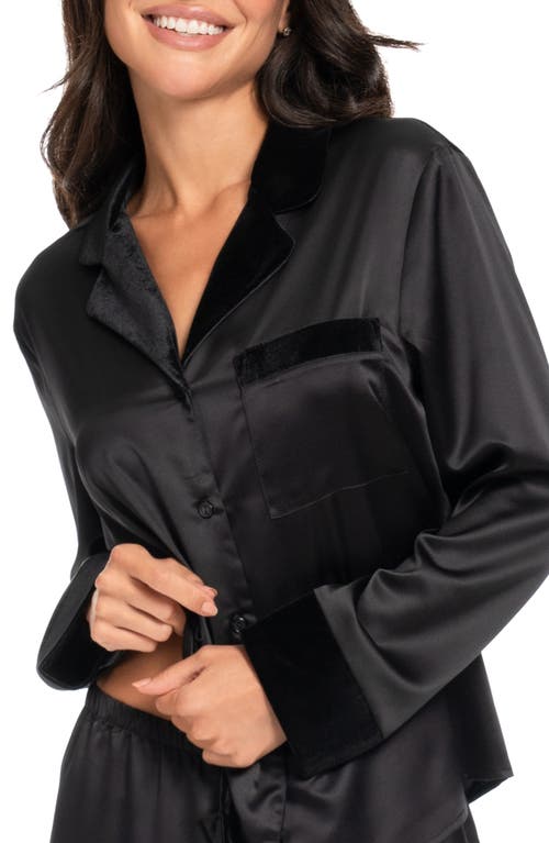 In Bloom By Jonquil Velvet Trim Satin Pajamas In Black