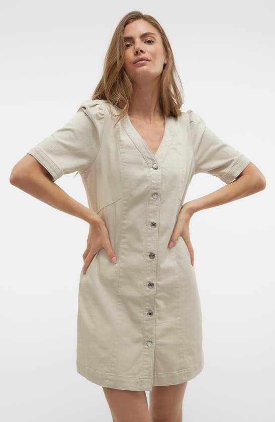 Vero Moda Wild Gena Denim Minidress In Pumice Stone