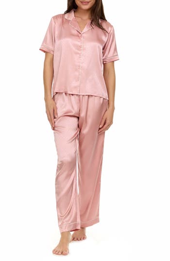 Flora By Flora Nikrooz Floral By Floral Nikrooz Women's 2-pc. Jamie Satin Jacquard Pajama Set In Rose