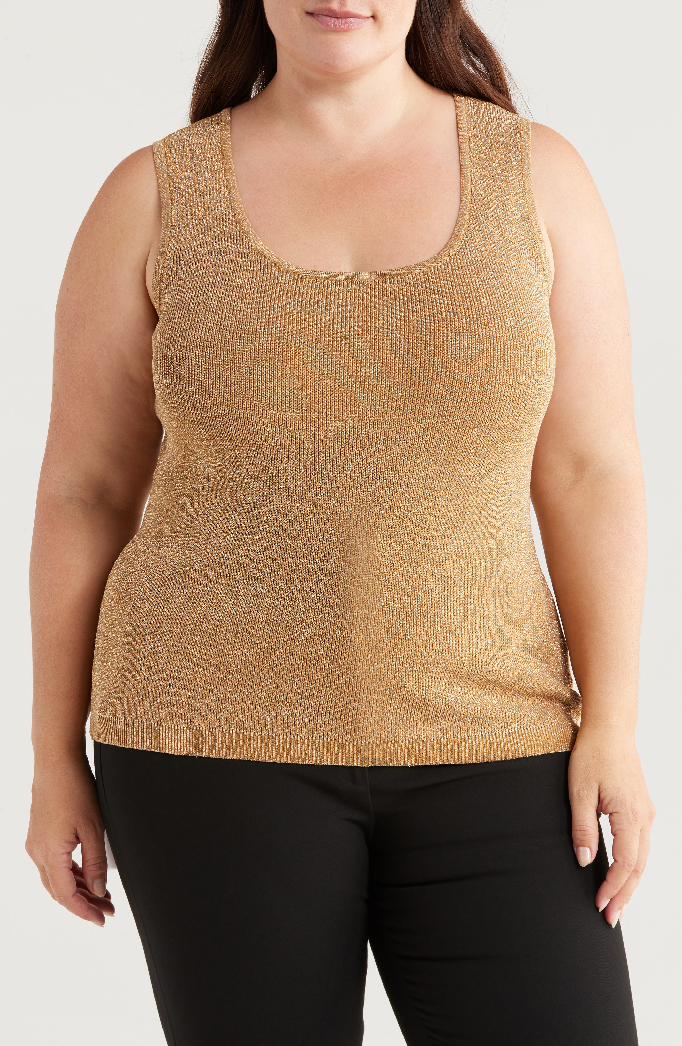 Tahari ASL Metallic Sweater Tank in Camel Gold 
