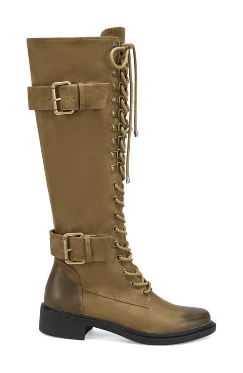 Azalea Wang Emmott Water Resistant Lace-up Knee High Boot In Taupe