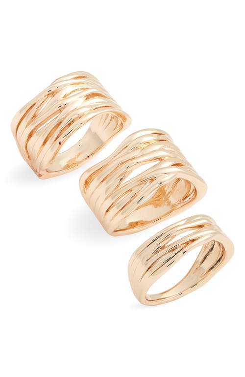 Open Edit Set Of 3 Woven Rings In Gold