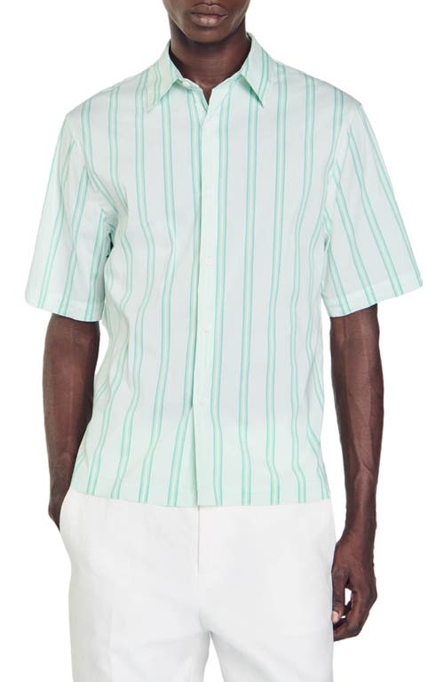 Sandro Stripe Short Sleeve Button-up Shirt In Green