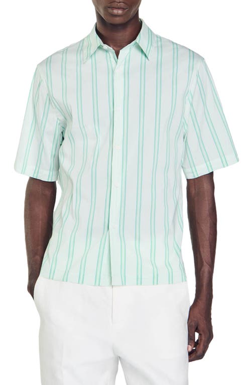 sandro Stripe Short Sleeve Button-Up Shirt in Light Green 