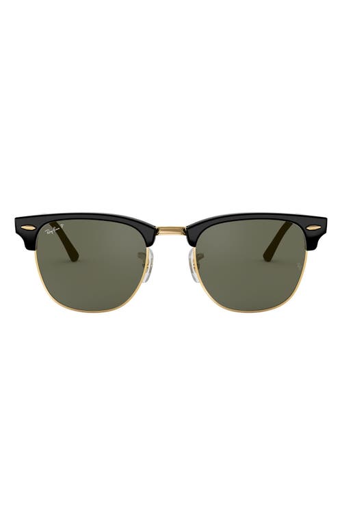 Ray Ban Ray-ban 49mm Polarized Browline Sunglasses In Black/crystal Green