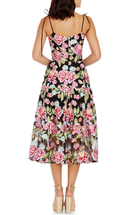 Shop Dress The Population Dream Floral Embroidered Lace Midi Dress In Pink Rose Multi