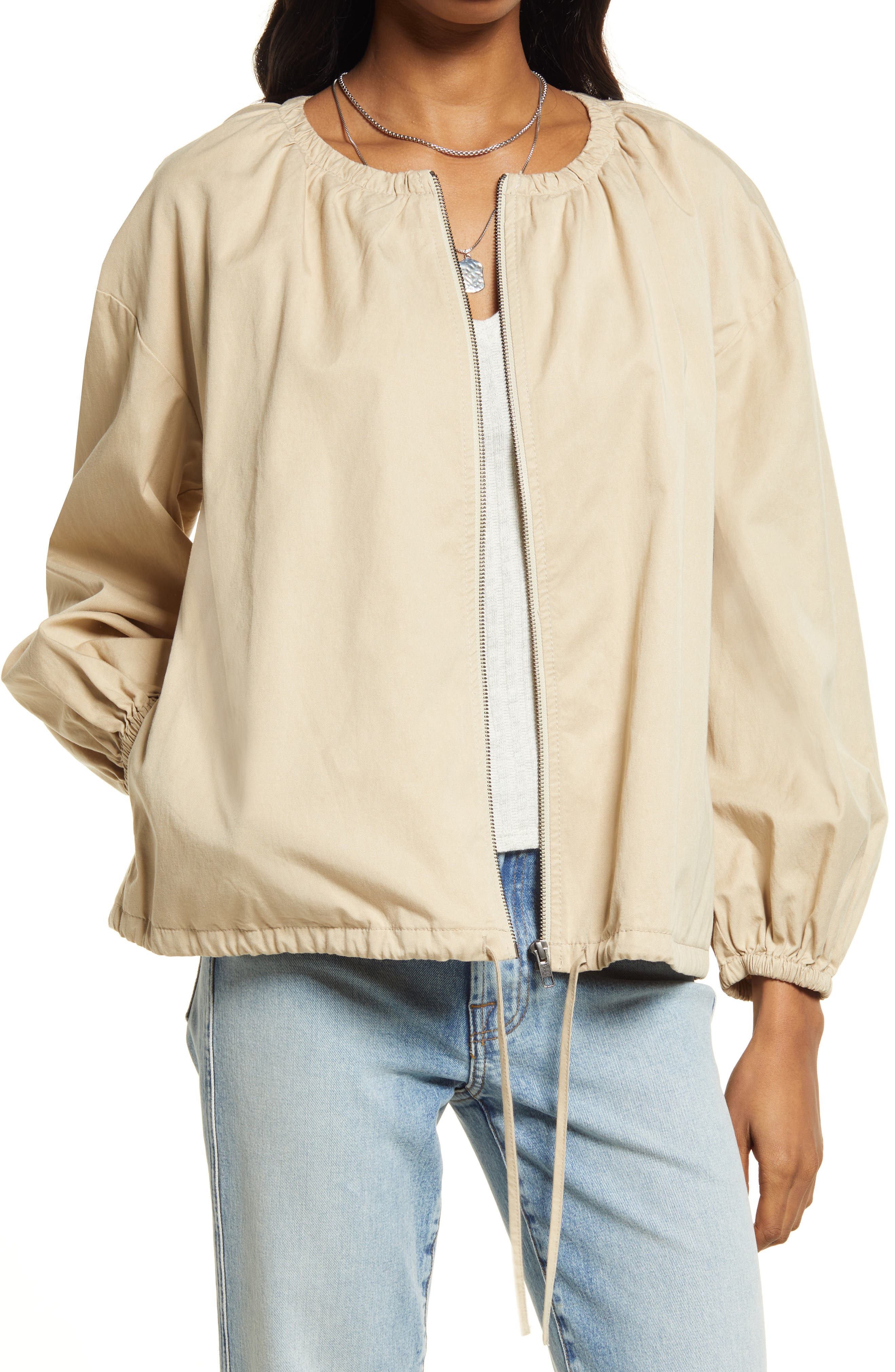 Treasure \u0026 Bond Women's Zip Front Washed Jacket in Tan Nantucket at Nordstrom, Size Small