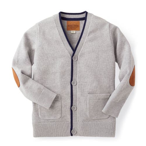 Hope & Henry Baby Boys' Organic Tipped Cardigan With Elbow Patches, Infant In Light Grey