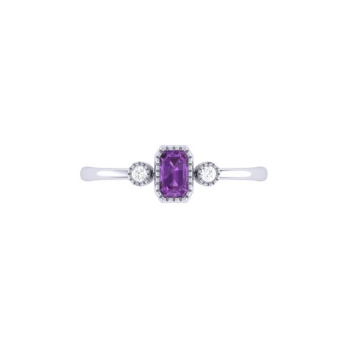 Luvmyjewelry Emerald Cut Amethyst & Diamond Birthstone Ring In 14k Gold In White Gold