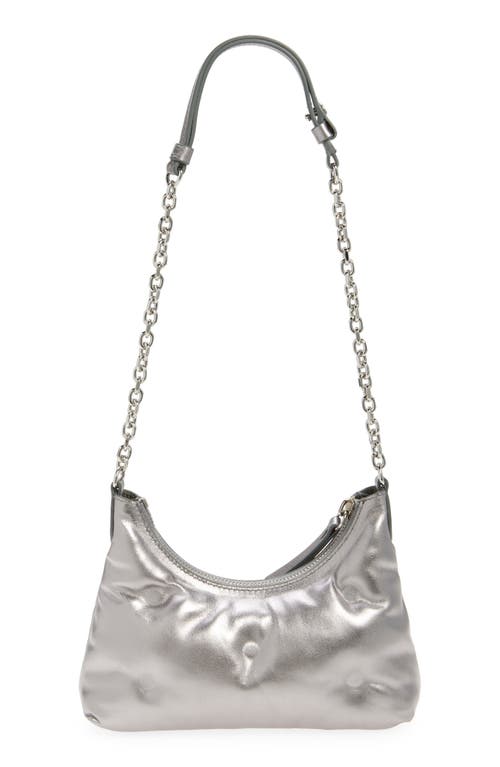 Shop Maison Margiela Micro Glam Slam Metallic Leather Hobo Bag In Metallic Grey