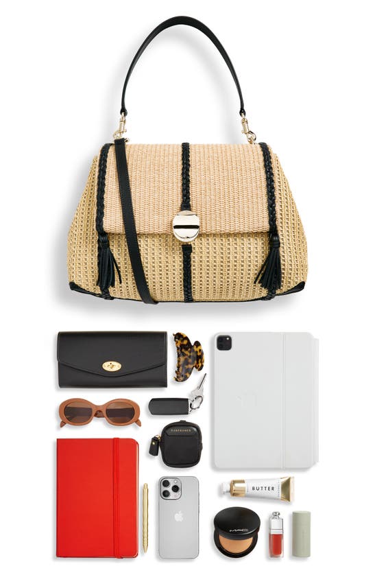 Shop Chloé Medium Penelope Raffia & Leather Shoulder Bag In Hot Sand 24p