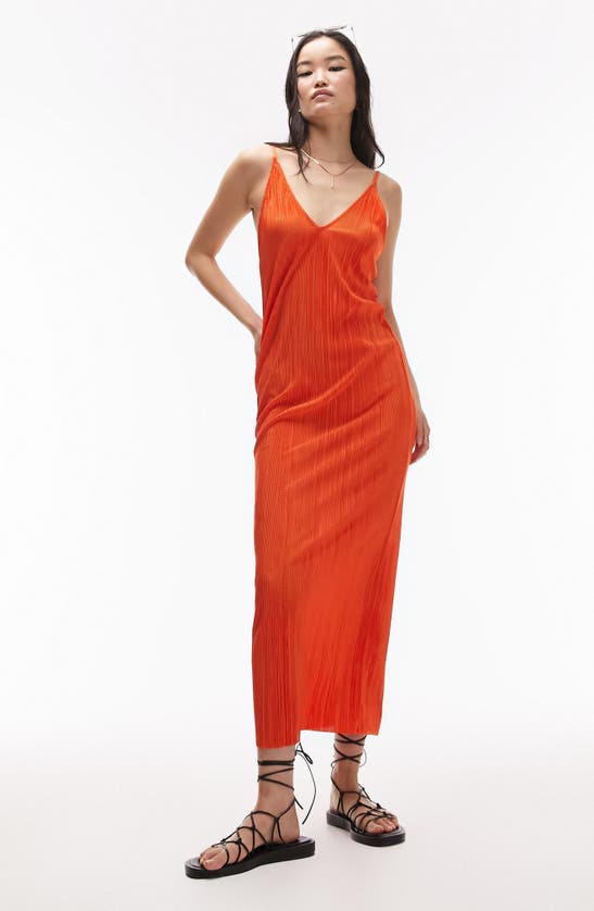 Shop Topshop Plissé Midi Slipdress In Orange