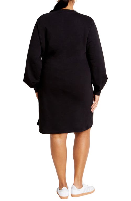 Shop City Chic Arla Long Sleeve Faux Wrap Sweatshirt Dress In Black