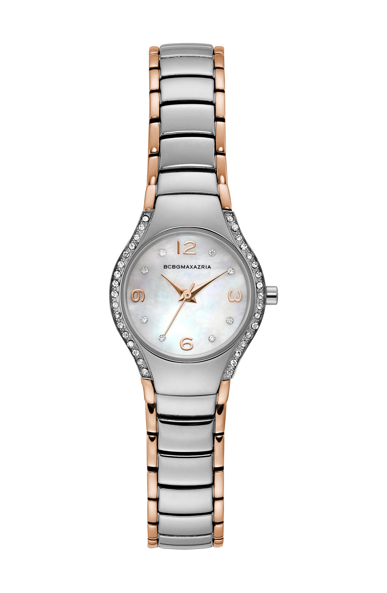 Bcbg Two-tone Crystal Embellished Bracelet Watch, 34mm In Rose Gold