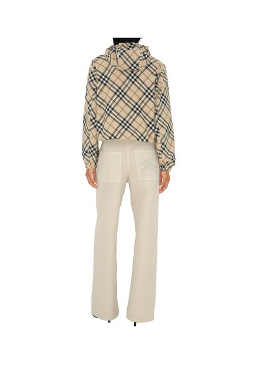Shop Burberry Cropped Reversible Check Hooded Jacket In Ecru