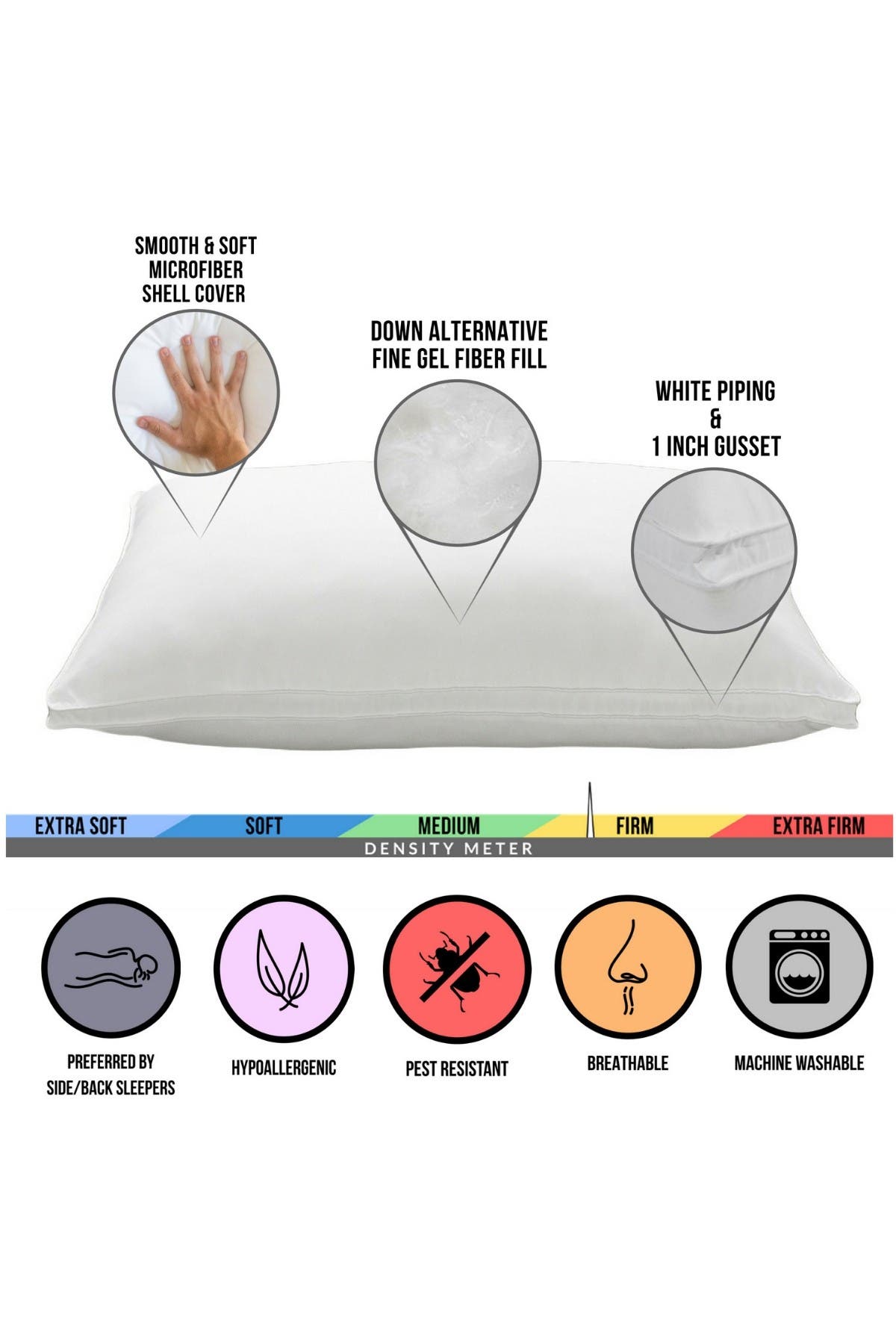 ELLA JAYNE HOME Overstuffed Luxury Plush Med/Firm Gel Filled Side/Back