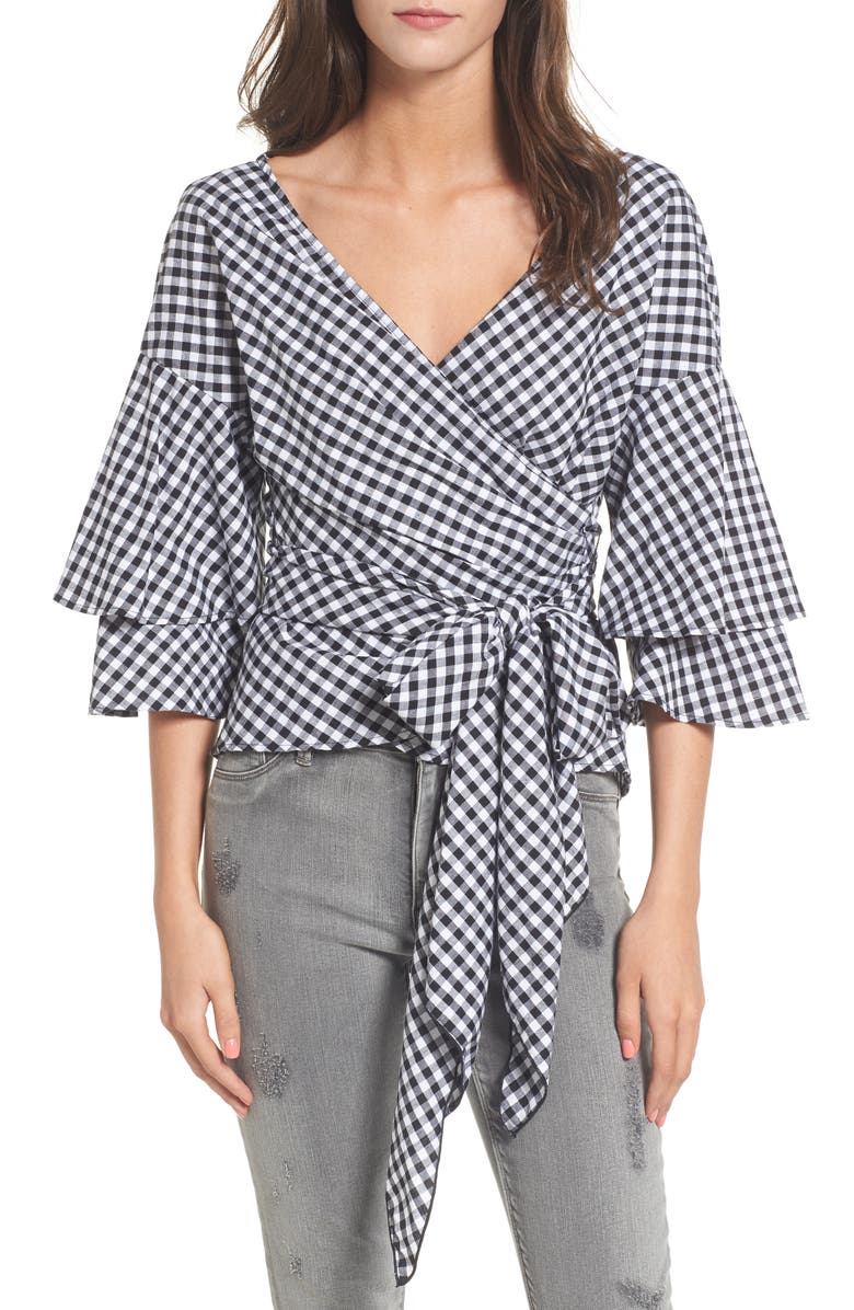 WAYF Beckett Tiered Bell Sleeve Top, Main, color, 001