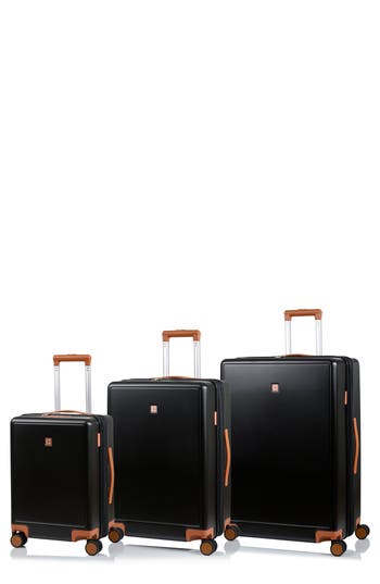 Champs Vintage Muse 3-piece Hardside Spinner Suitcases In Black/tan