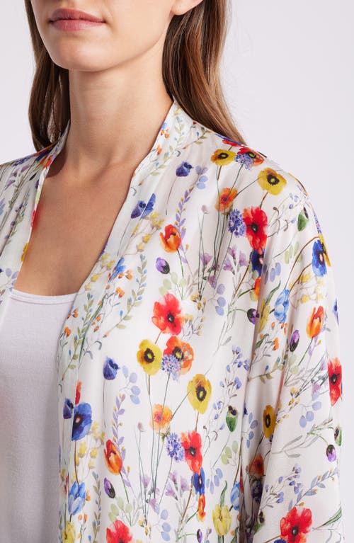 Apny Floral Open Front Jacket In White Multi