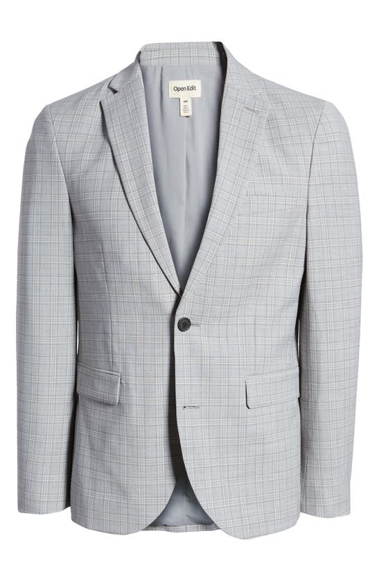 Open Edit Plaid Extra Trim Stretch Wool Blend Sport Coat In Grey Glen Plaid