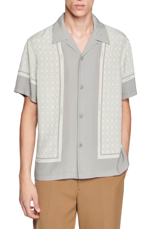 Sandro Fence Print Short Sleeve Button-up Shirt In Gray