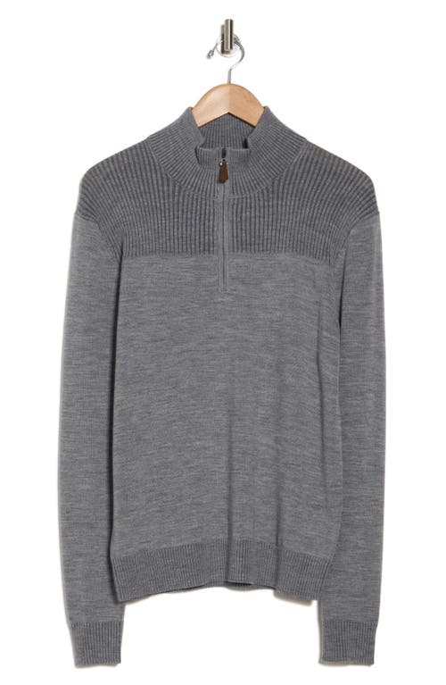 Bruno Magli Merino Wool Plaited Quarter Zip Pullover In Grey Charcoal