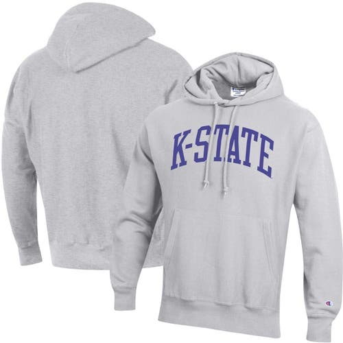 Men's Champion Heathered Gray Kansas State Wildcats Team Arch Reverse Weave Pullover Hoodie in Heather Gray